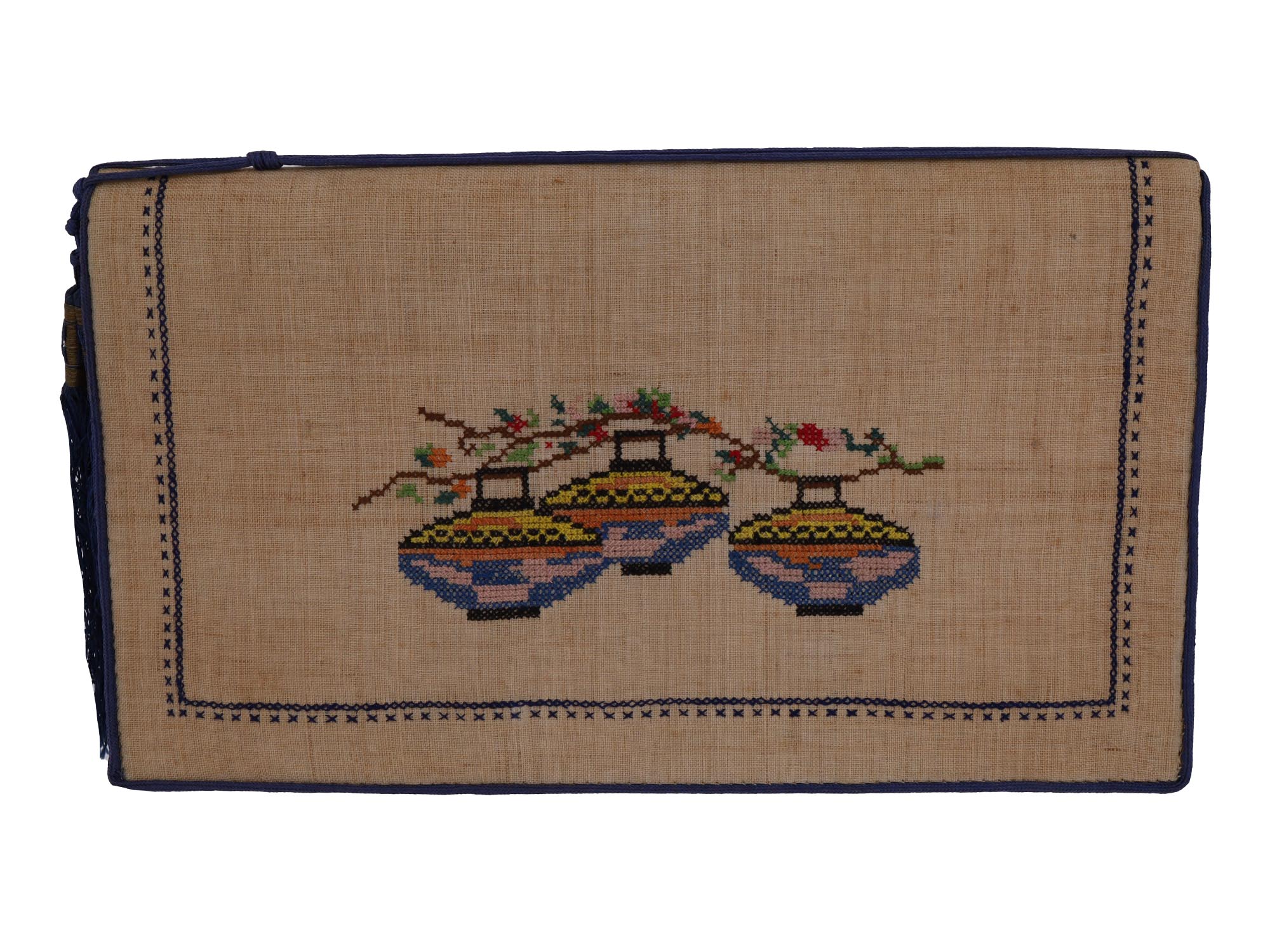 MID CENTURY HAND EMBROIDERED CHINESE STYLE CLUTCH PIC-3